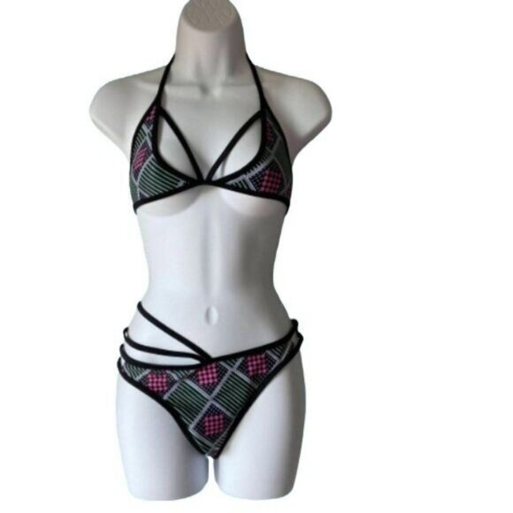 Geo Print Strappy‎ Triangle Bikini Two Piece Swimsuits Juniors L NWT - Picture 1 of 9